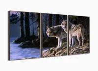Quadro Decorativo Paisagem Lobos Escritório Tecido 3 Peças 120x60 com moldura filete - Foto 2