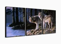 Quadro Decorativo Paisagem Lobos Escritório Tecido 3 Peças 120x60 com moldura filete - Foto 3