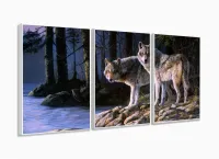 Quadro Decorativo Paisagem Lobos Escritório Tecido 3 Peças 120x60 com moldura filete - Foto 4