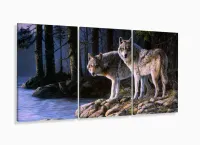 Quadro Decorativo Paisagem Lobos Escritório Tecido 3 Peças 120x60 com moldura filete - Foto 5