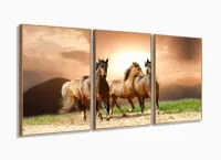 Quadro Decorativo Quatro Cavalos Hd 120x60 Quarto Sala com moldura filete