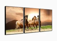 Quadro Decorativo Quatro Cavalos Hd 120x60 Quarto Sala com moldura filete - Foto 3