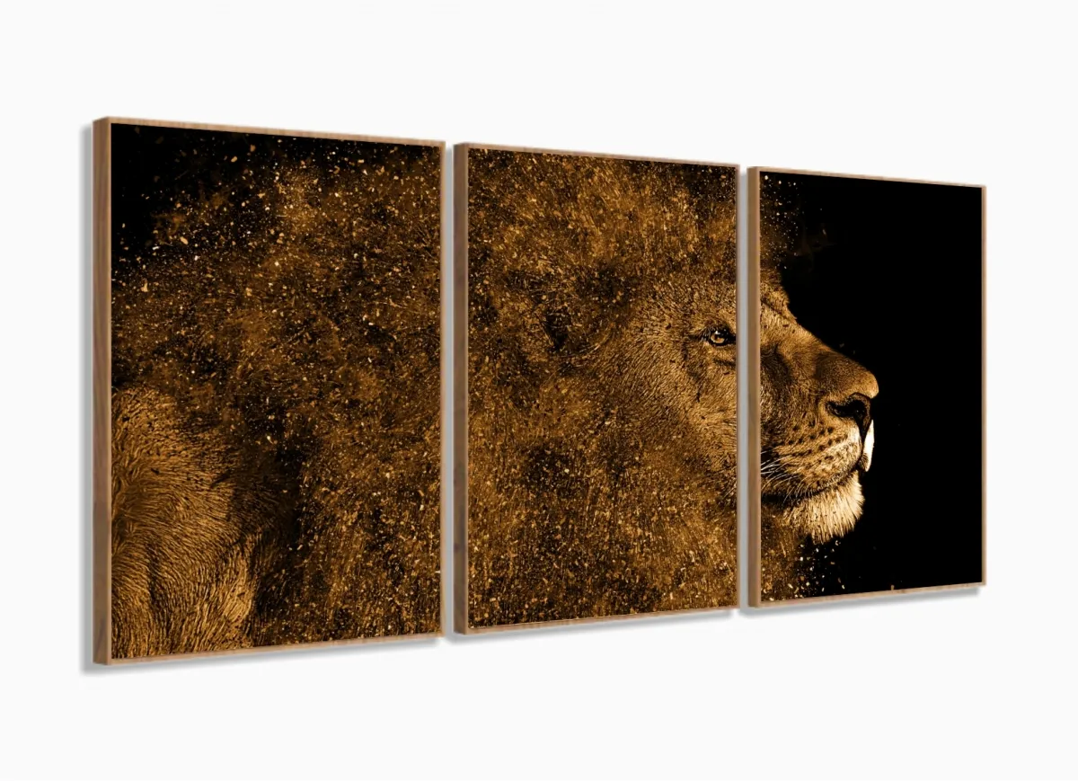 Quadro Leão De Judá Vertical Para Corredor Hall Em tecido 120x60 m01 com moldura filete Imagem