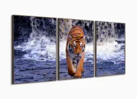 Quadro Tigre Paisagem Decorativo Tela Em Tecido 120x60 3 peças com moldura filete - Foto 2
