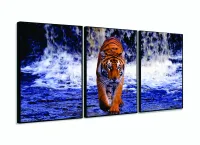 Quadro Tigre Paisagem Decorativo Tela Em Tecido 120x60 3 peças com moldura filete - Foto 3