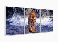 Quadro Tigre Paisagem Decorativo Tela Em Tecido 120x60 3 peças com moldura filete - Foto 4