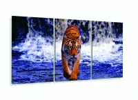 Quadro Tigre Paisagem Decorativo Tela Em Tecido 120x60 3 peças com moldura filete - Foto 5