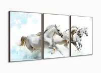 Quadros Decorativos Cavalos Brancos 120x60 3 peças em Tecido com moldura filete - Foto 2