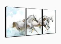 Quadros Decorativos Cavalos Brancos 120x60 3 peças em Tecido com moldura filete - Foto 3
