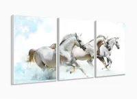 Quadros Decorativos Cavalos Brancos 120x60 3 peças em Tecido com moldura filete - Foto 4