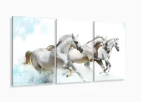 Quadros Decorativos Cavalos Brancos 120x60 3 peças em Tecido com moldura filete - Foto 5