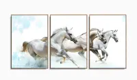 Quadros Decorativos Cavalos Brancos 120x60 3 peças em Tecido com moldura filete - Foto 6