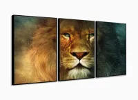Quadros Decorativos Leão de Judá Animal Sala Quarto 120x60 3 peças com moldura filete - Foto 3