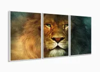Quadros Decorativos Leão de Judá Animal Sala Quarto 120x60 3 peças com moldura filete - Foto 4