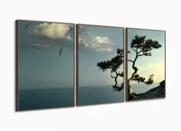 Quadro  Decorativo Natureza Árvores Riachos Montanhas 3 peças com moldura filete - Foto 2