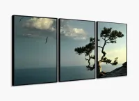 Quadro  Decorativo Natureza Árvores Riachos Montanhas 3 peças com moldura filete - Foto 3