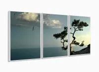 Quadro  Decorativo Natureza Árvores Riachos Montanhas 3 peças com moldura filete - Foto 4