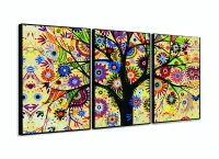Quadro Árvore Colorida Decorativo Em Tecido 3 Peças sala quarto com moldura filete - Foto 3