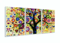 Quadro Árvore Colorida Decorativo Em Tecido 3 Peças sala quarto com moldura filete - Foto 4