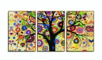 Quadro Árvore Colorida Decorativo Em Tecido 3 Peças sala quarto com moldura filete - Foto 6