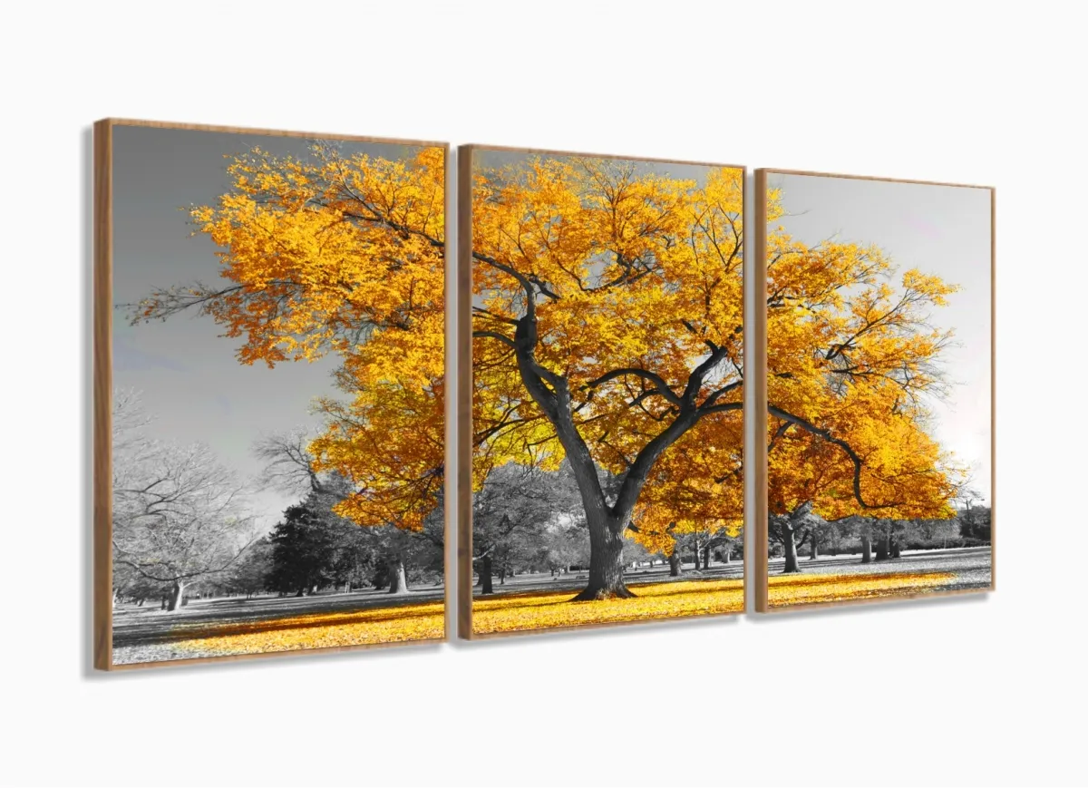 Quadro Decorativo 120x60 Sala Quarto Árvore Amarela 1 com moldura filete Imagem