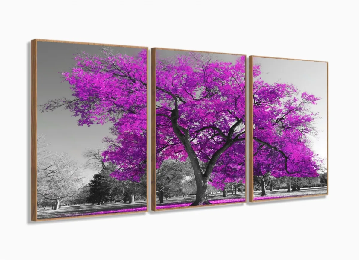 Quadro Decorativo 120x60 Sala Quarto Árvore Rosa 1 com moldura filete Imagem