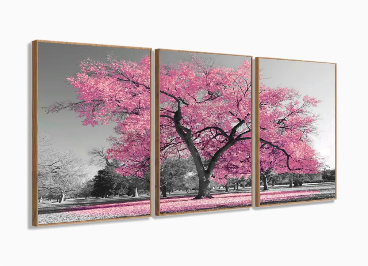 Quadro Decorativo 120x60 Sala Quarto Árvore Rosa Claro 1 com moldura filete Imagem