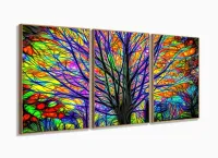 Quadro Decorativo Arvore Colorida 3 pç 120x60 com moldura filete