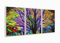 Quadro Decorativo Arvore Colorida 3 pç 120x60 com moldura filete - Foto 4