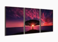Quadro Decorativo Arvore Por do Sol 3 peças 120x60 sala com moldura filete - Foto 2