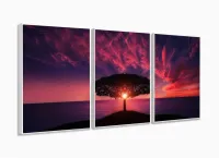 Quadro Decorativo Arvore Por do Sol 3 peças 120x60 sala com moldura filete - Foto 4
