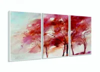 Quadro Decorativo Árvores Vermelhas Sala Em Tecido 3 Peças com moldura filete - Foto 4