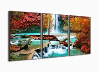 Quadro Decorativo Cachoeira Azul 120x60 em tecido com moldura filete - Foto 2
