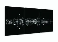 Quadro Decorativo Cidade Branco Preto 120x60 3 peças Sala Quarto com moldura filete - Foto 3