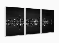 Quadro Decorativo Cidade Branco Preto 120x60 3 peças Sala Quarto com moldura filete - Foto 4