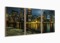Quadro Decorativo Cidade De Boston - Paisagem com moldura filete