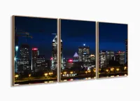 Quadro Decorativo Cidade Noturna 120x60 3 pçs com moldura filete