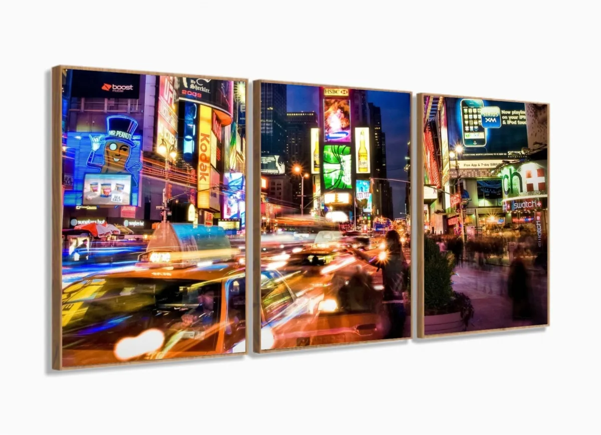 Quadro Decorativo Cidade Nova York 120x60 3 peças com moldura filete Imagem