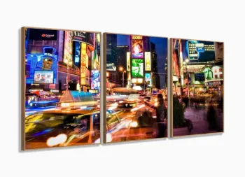 Quadro Decorativo Cidade Nova York 120x60 3 peças com moldura filete