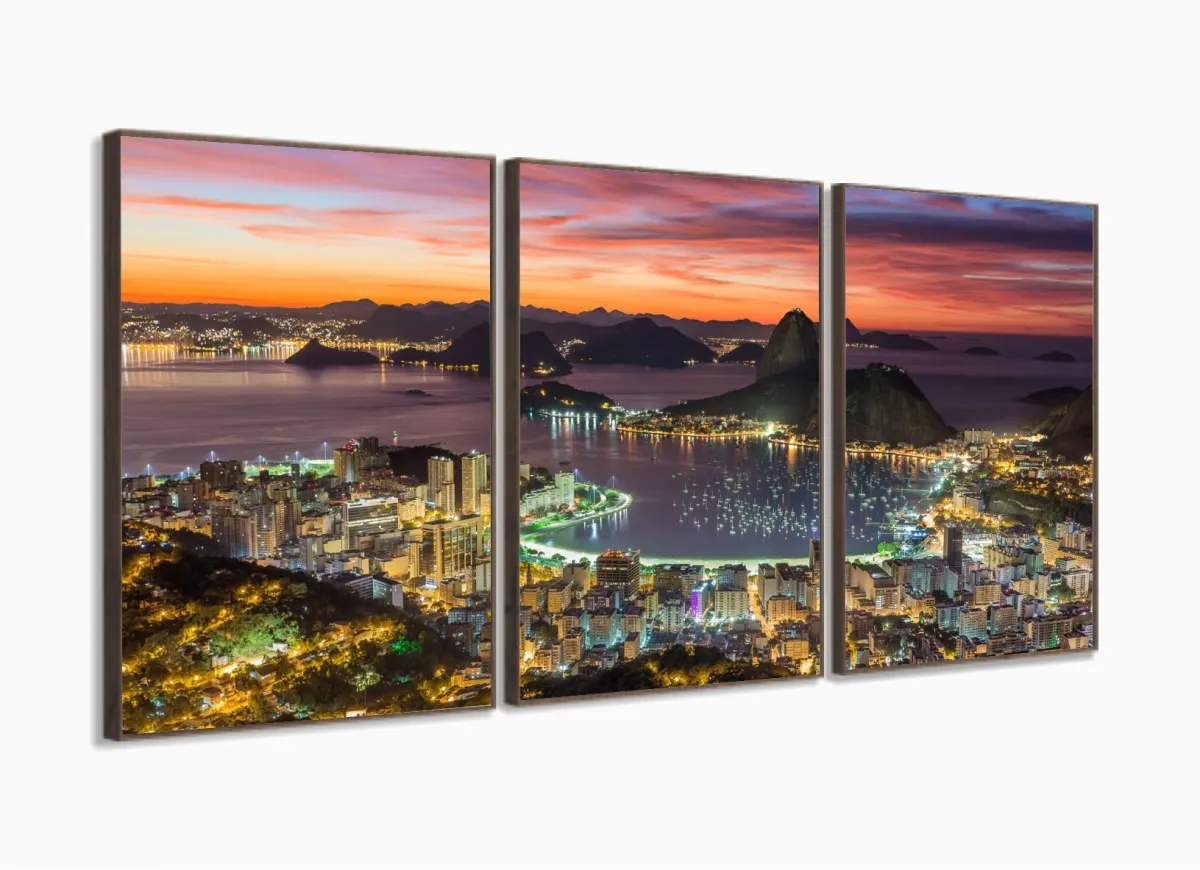Quadro Decorativo Cidade Rio de Janeiro 120x60 3 peças com moldura filete Imagem