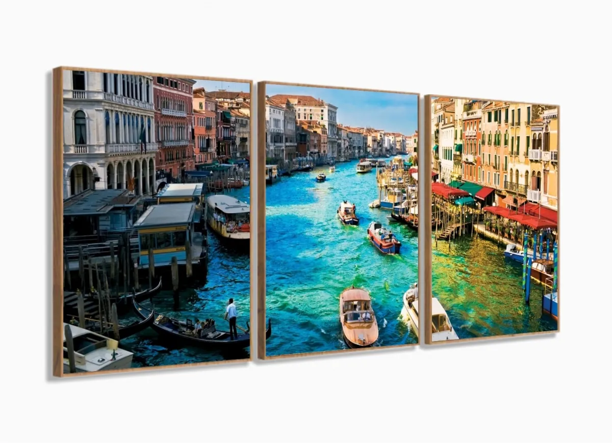 Quadro Decorativo Cidade Veneza Na Itália - Tela Em Tecido com moldura filete Imagem