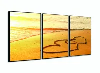 Quadro Decorativo Corações Na Praia 3pc 120x60 Sala Quarto com moldura filete - Foto 3