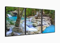 Quadro Decorativo Fluxo De Cachoeira Azul 120x60 3 peças Sala Quarto com moldura filete - Foto 3