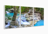 Quadro Decorativo Fluxo De Cachoeira Azul 120x60 3 peças Sala Quarto com moldura filete - Foto 4