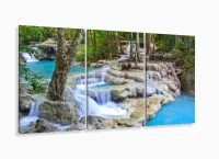 Quadro Decorativo Fluxo De Cachoeira Azul 120x60 3 peças Sala Quarto com moldura filete - Foto 5