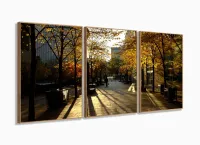Quadro Decorativo Interiores Paisagem Toronto Tecido 3 Peças com moldura filete
