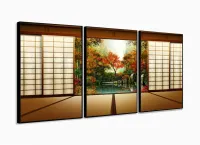 Quadro Decorativo Janela do Japão 120x60 3 peças em tecido com moldura filete - Foto 3