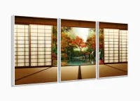 Quadro Decorativo Janela do Japão 120x60 3 peças em tecido com moldura filete - Foto 4