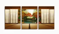 Quadro Decorativo Janela do Japão 120x60 3 peças em tecido com moldura filete - Foto 6