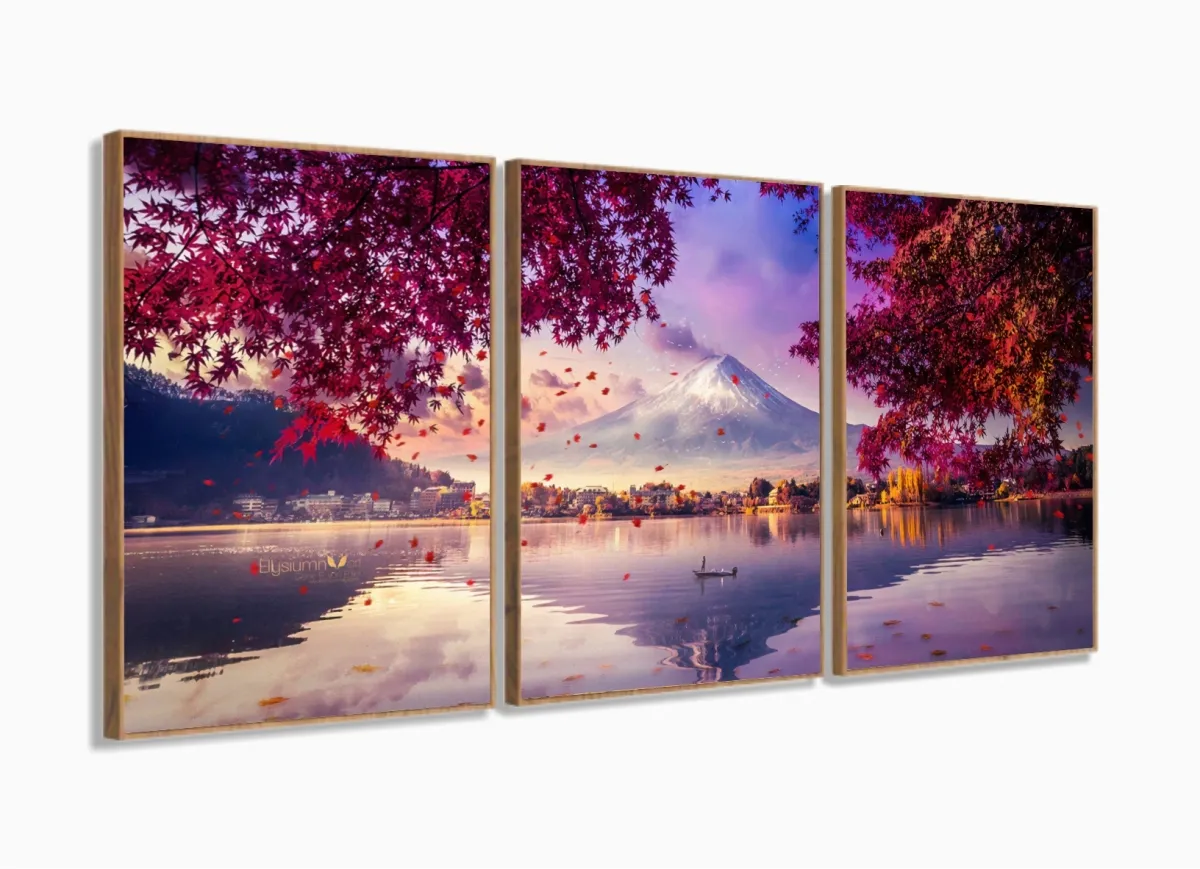 Quadro Decorativo Japão Elisyun 120x60 3 peças com moldura filete Imagem